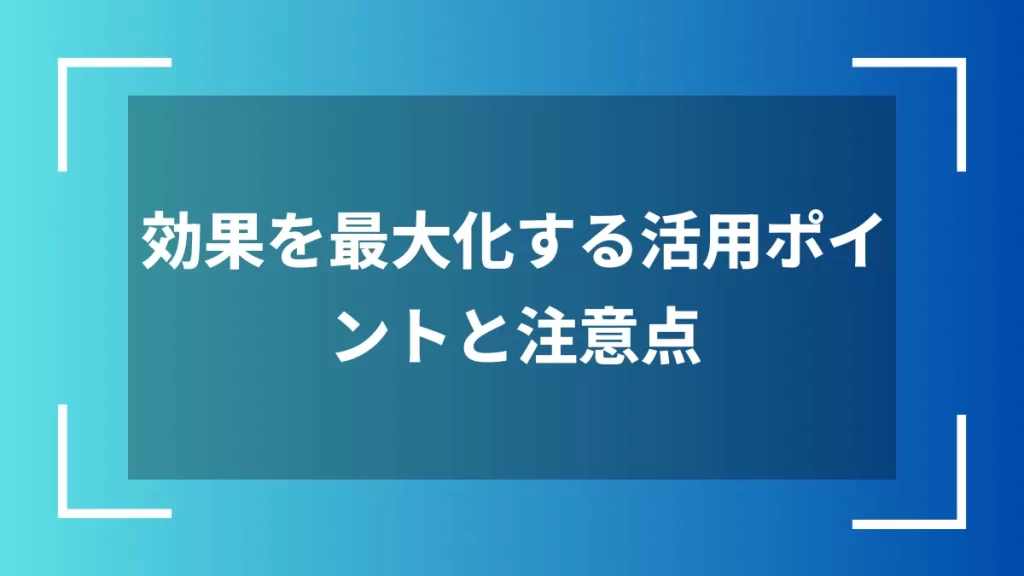 効果を最大化する活用ポイントと注意点