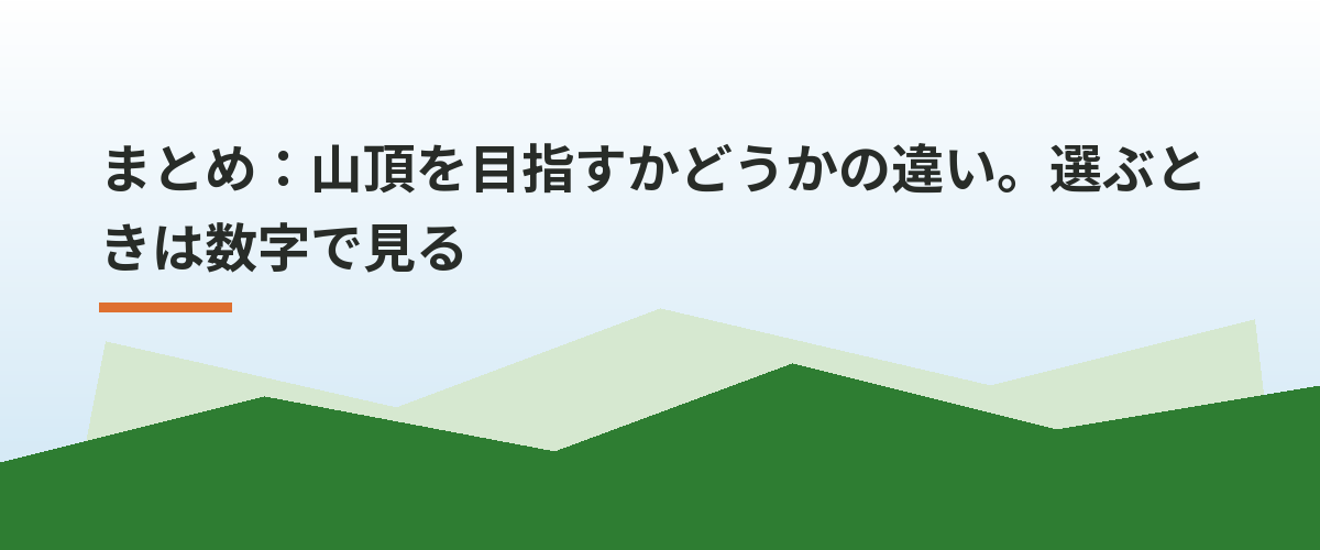 まとめ:山頂を目指すかどうかの違い。選ぶときは数字で見る