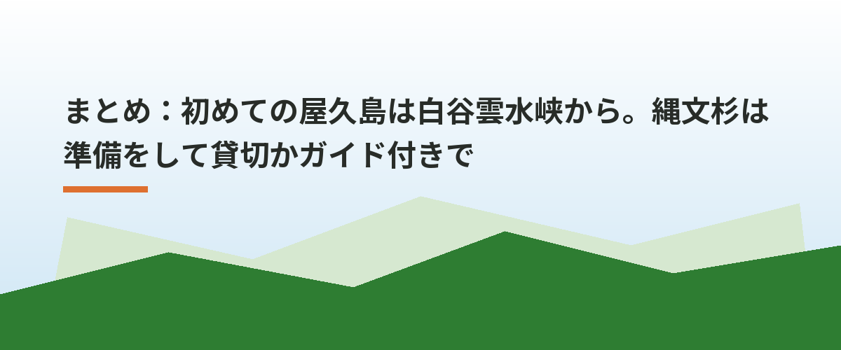 まとめ:初めての屋久島は白谷雲水峡から。縄文杉は準備をして貸切かガイド付きで