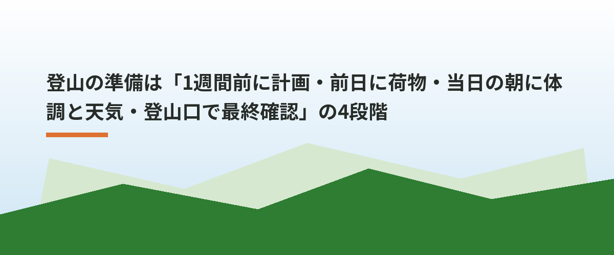 登山の準備は「1週間前に計画・前日に荷物・当日の朝に体調と天気・登山口で最終確認」の4段階